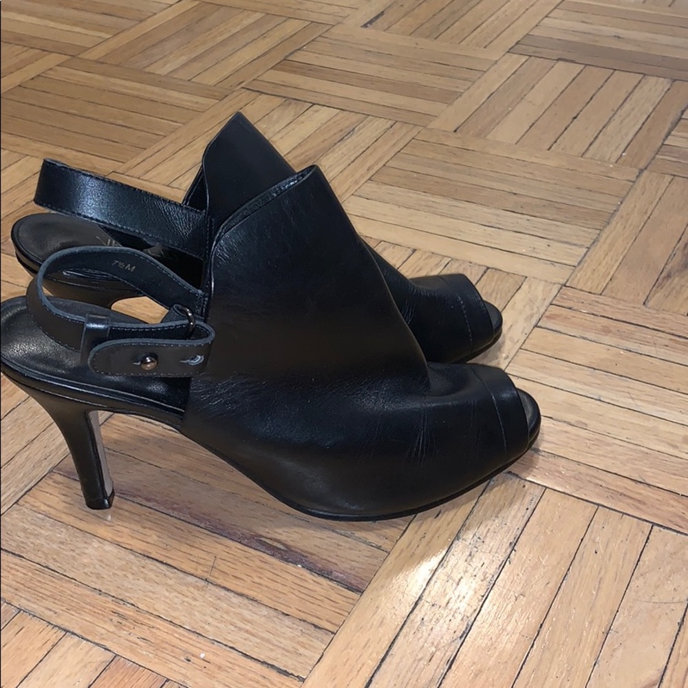 Black peep toe booties.
